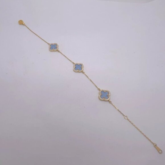Rachel Zoe Gold Plated 925 Ster Silver Bracelet Pave 3 Blue Clover - Picture 4 of 15